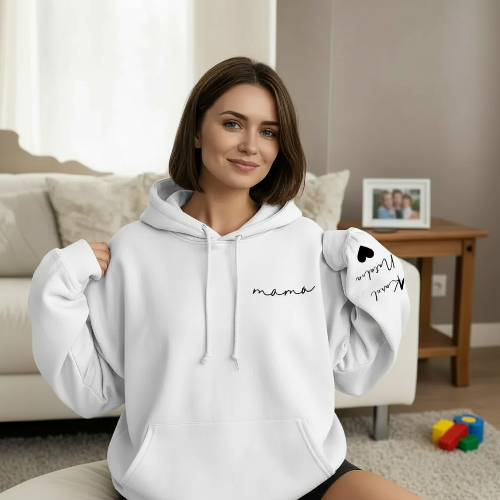 Custom Mama Sweatshirt with Kids' Names on Sleeve - Personalized Mother’s Day Gift