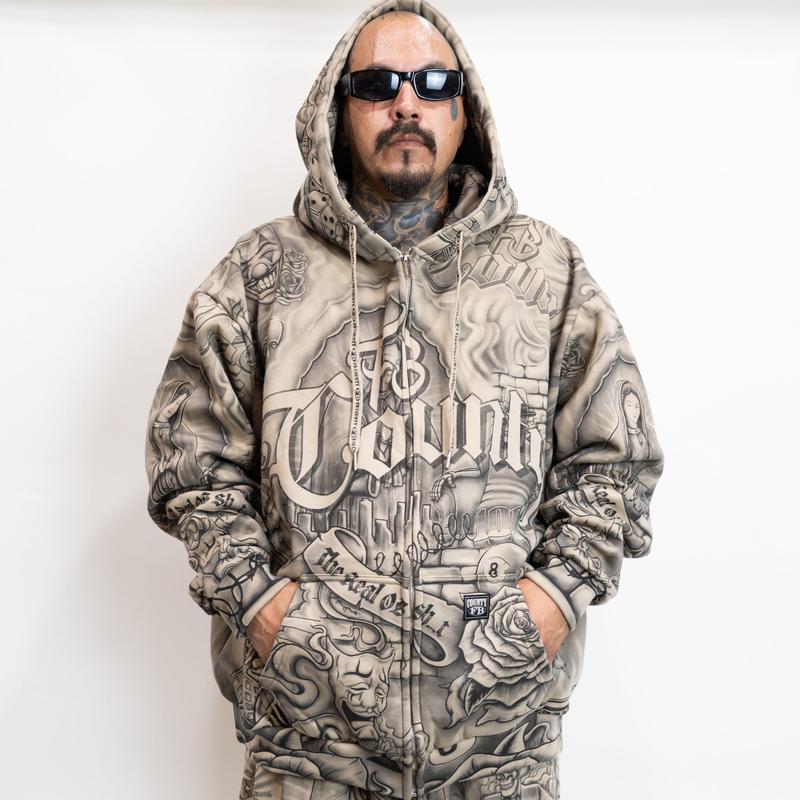Oversized Gothic Graphic Hooded Sweatshirt for Men and Women