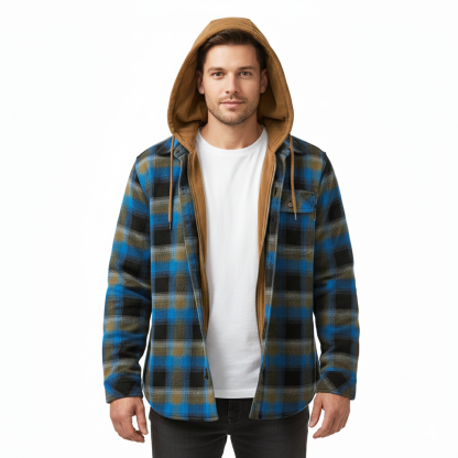 Casual Plaid Patchwork Hooded Jacket For Men