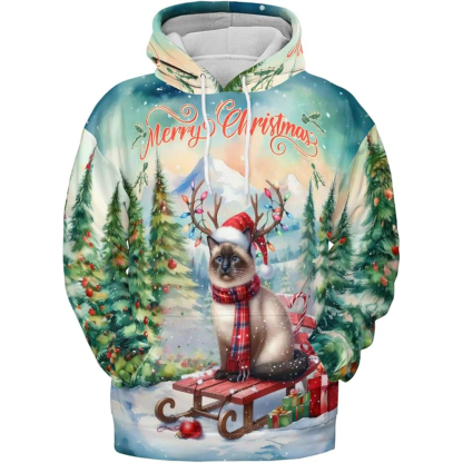 Merry Christmas Cat Reindeer Antler Hoodie Sweatshirt