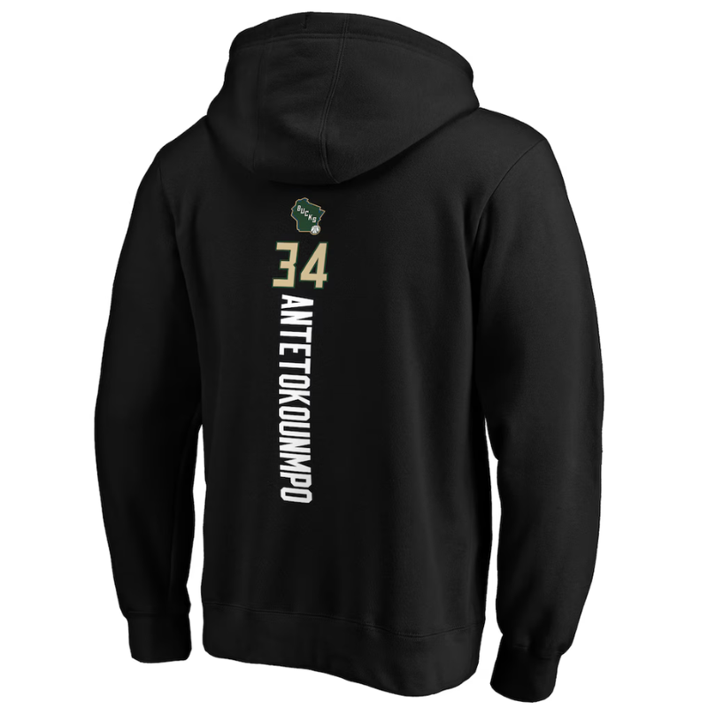 Men's Milwaukee Bucks Giannis Antetokounmpo Black Playmaker Name & Number Pullover Hoodie