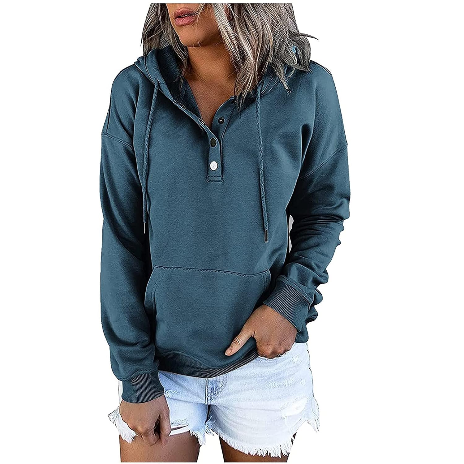 Casual Drawstring Hoodie With Long Sleeves For Women