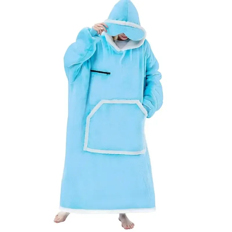 Eyemask Sleeping Oversized Long Wearable Blanket Hoodie for Adult One Size