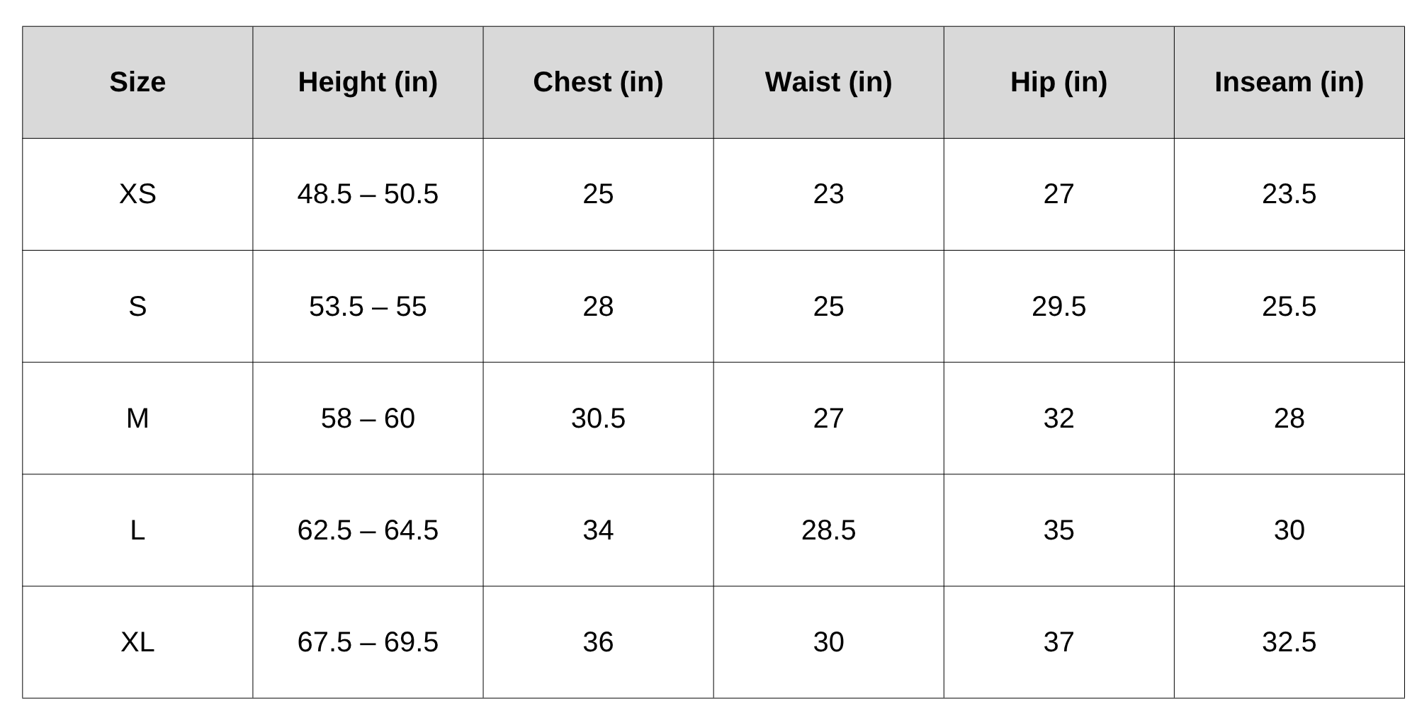 Size Chart