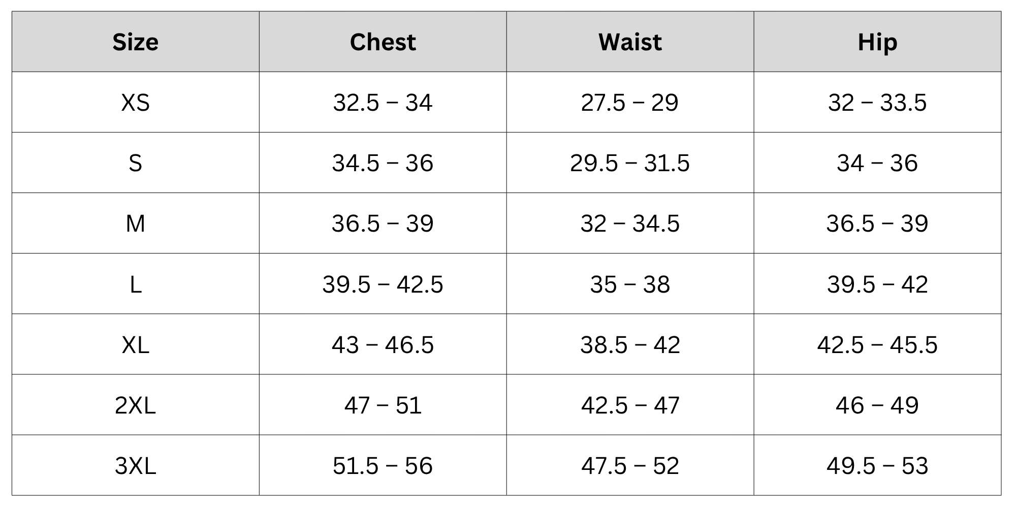 Size Chart