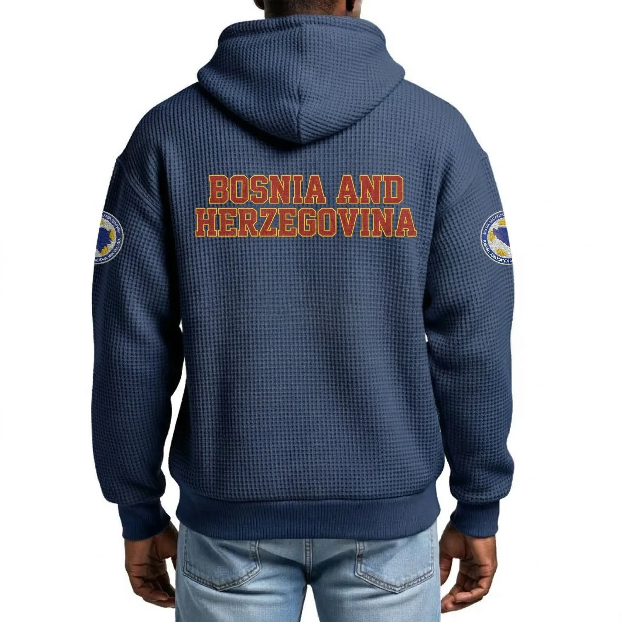 Bosnia and Herzegovina Printed Waffle Quarter Zip Football Fan Hoodie