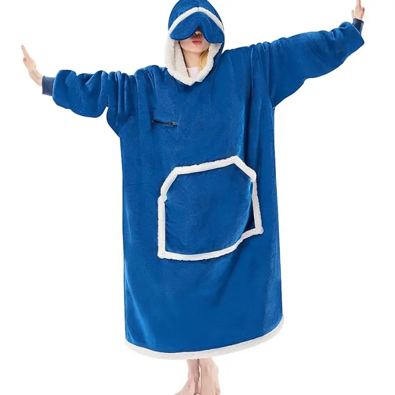 Eyemask Sleeping Oversized Long Wearable Blanket Hoodie for Adult One Size
