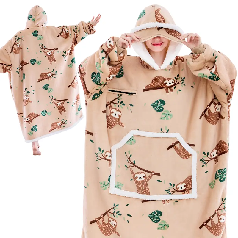 Eyemask Sleeping Oversized Long Wearable Blanket Hoodie for Adult One Size