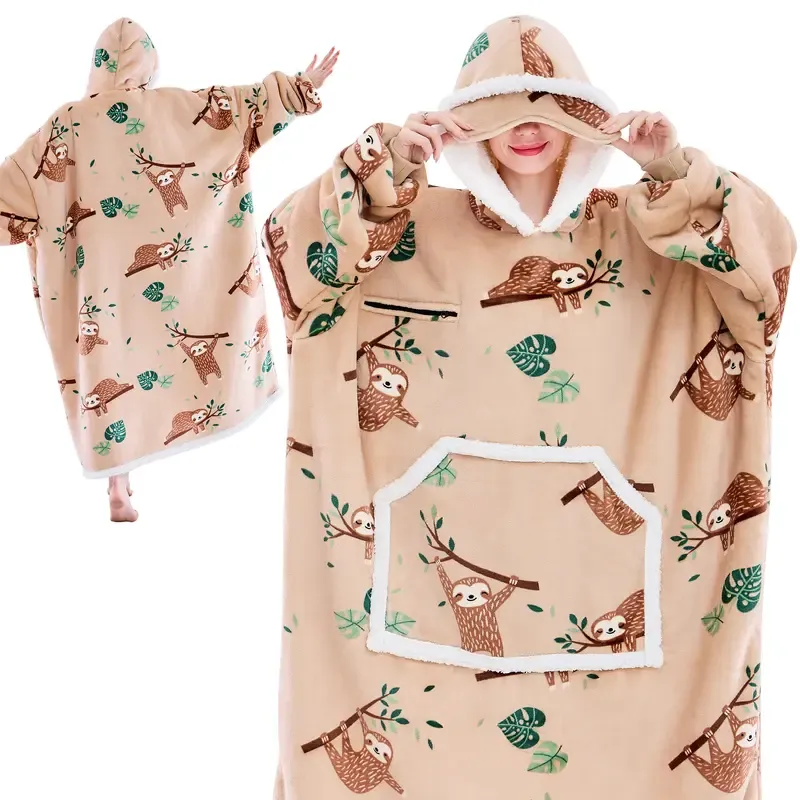 Eyemask Sleeping Oversized Long Wearable Blanket Hoodie for Adult One Size