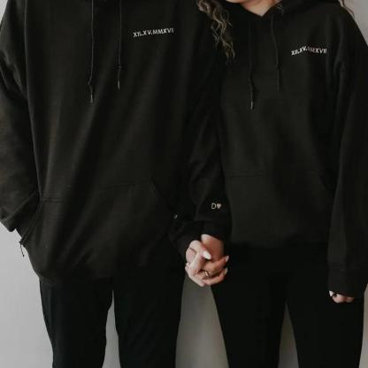 Custom Roman Numeral Date Couple Hoodie-My 3D Hoodie