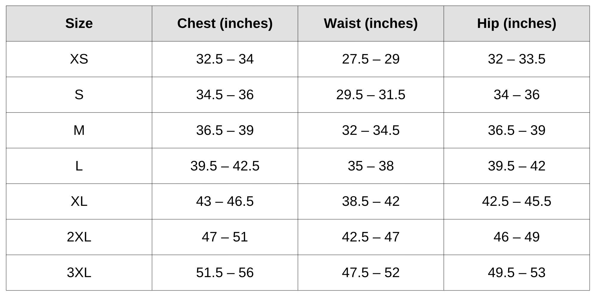 Size Chart