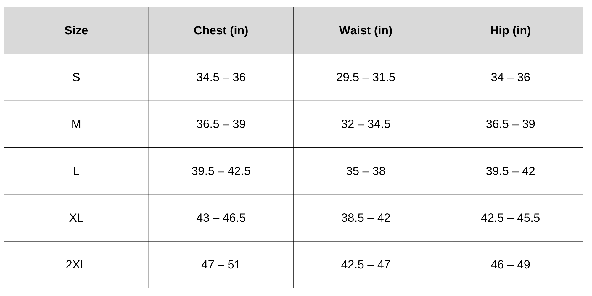 Size Chart