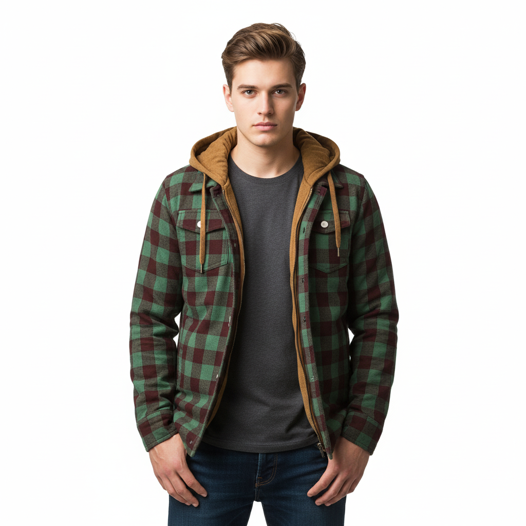 Casual Plaid Patchwork Hooded Jacket For Men