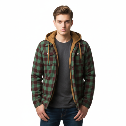 Casual Plaid Patchwork Hooded Jacket For Men
