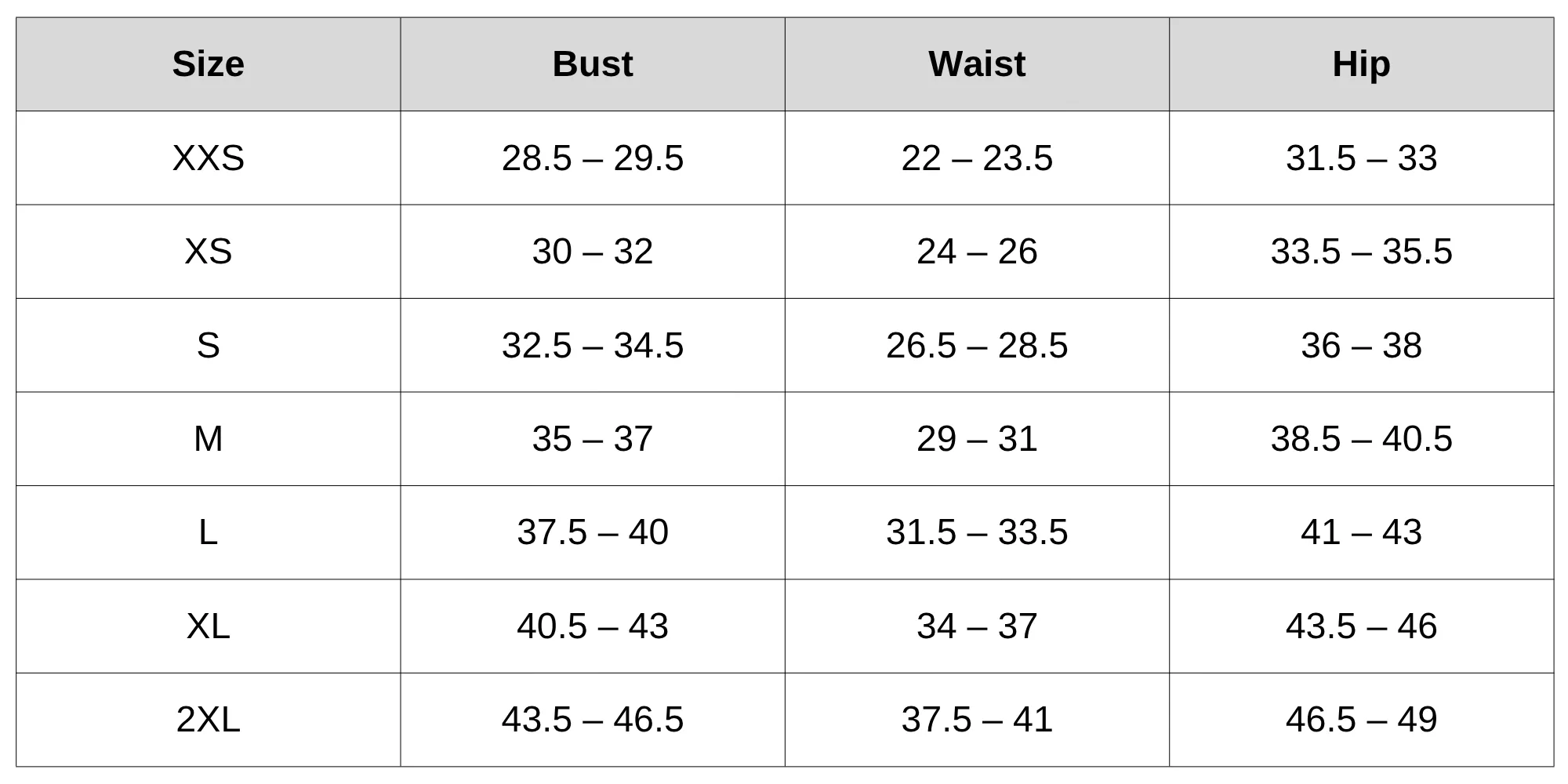 Size Chart