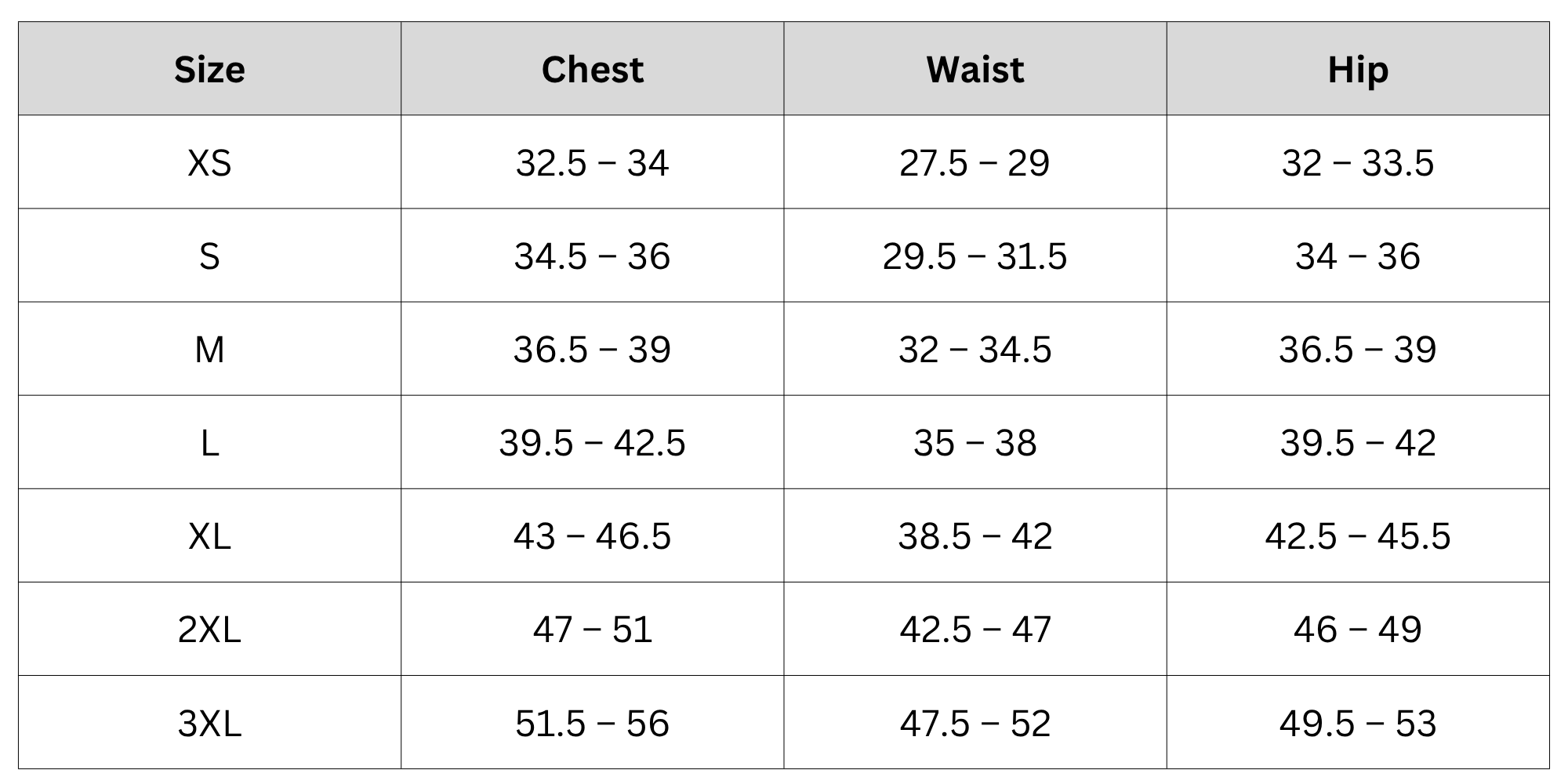 Size Chart