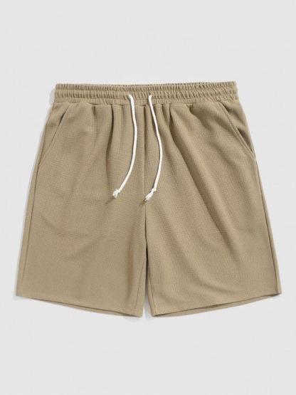 Textured Drawstring Shorts Set-My 3D Hoodie