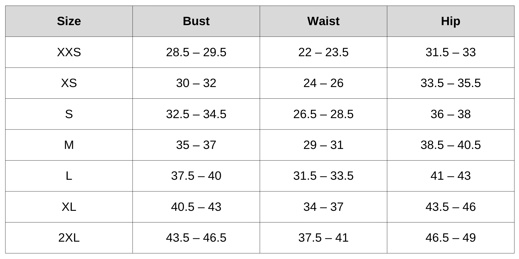 Size Chart