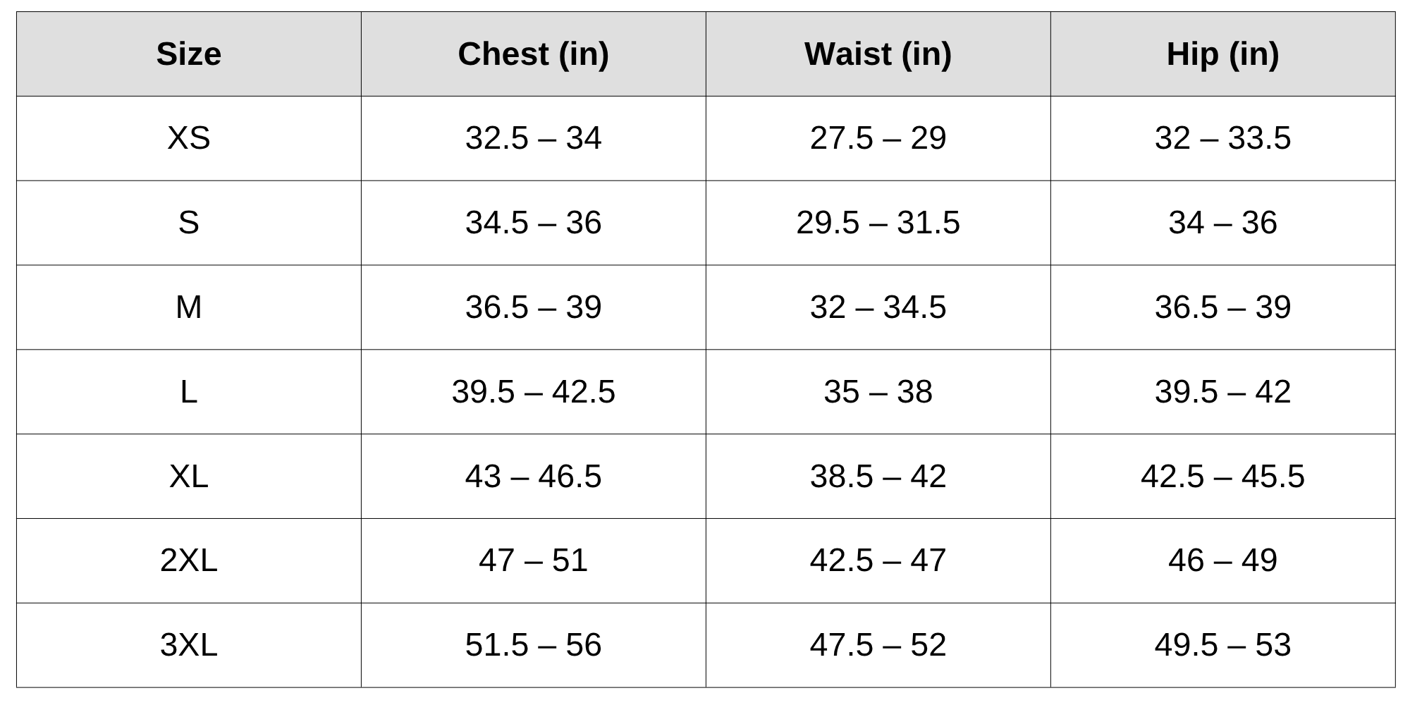 Size Chart