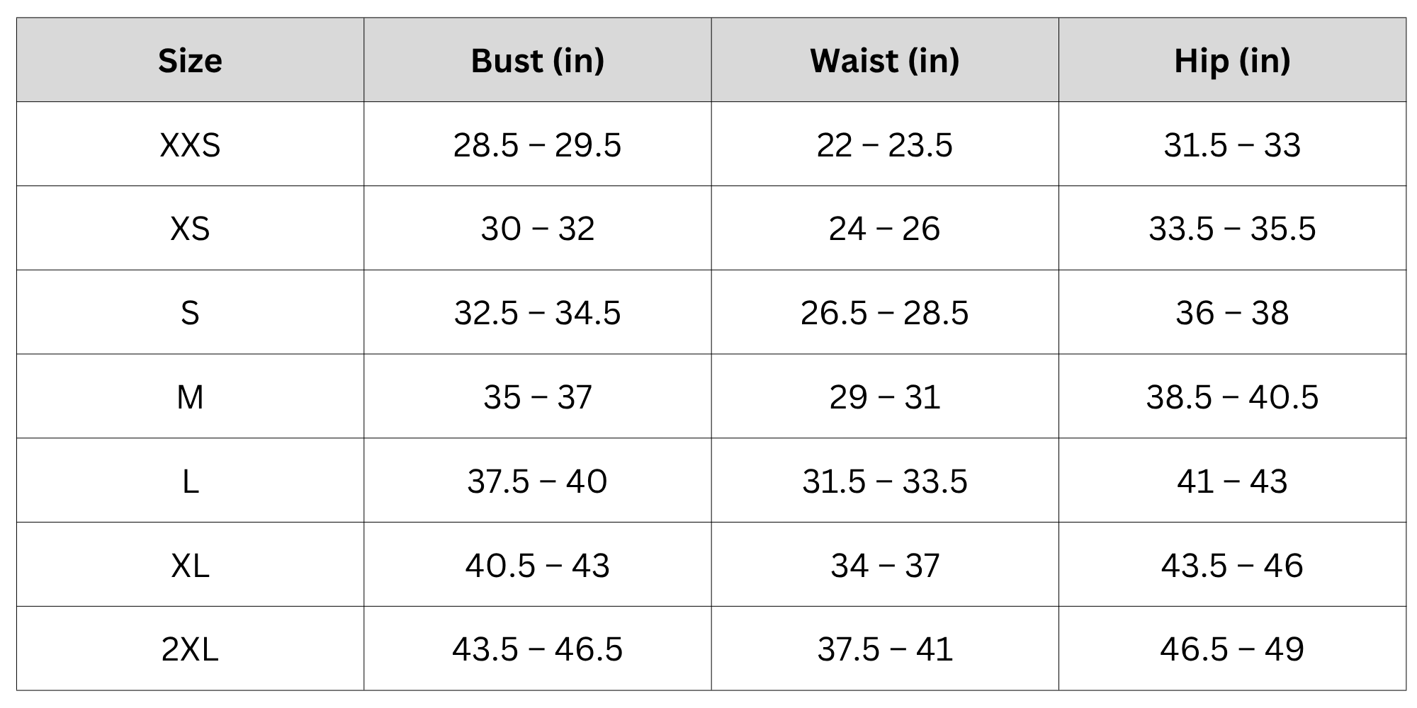 Size Chart