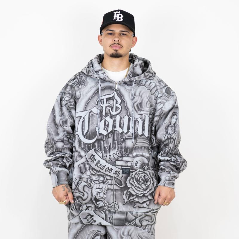 Oversized Gothic Graphic Hooded Sweatshirt for Men and Women