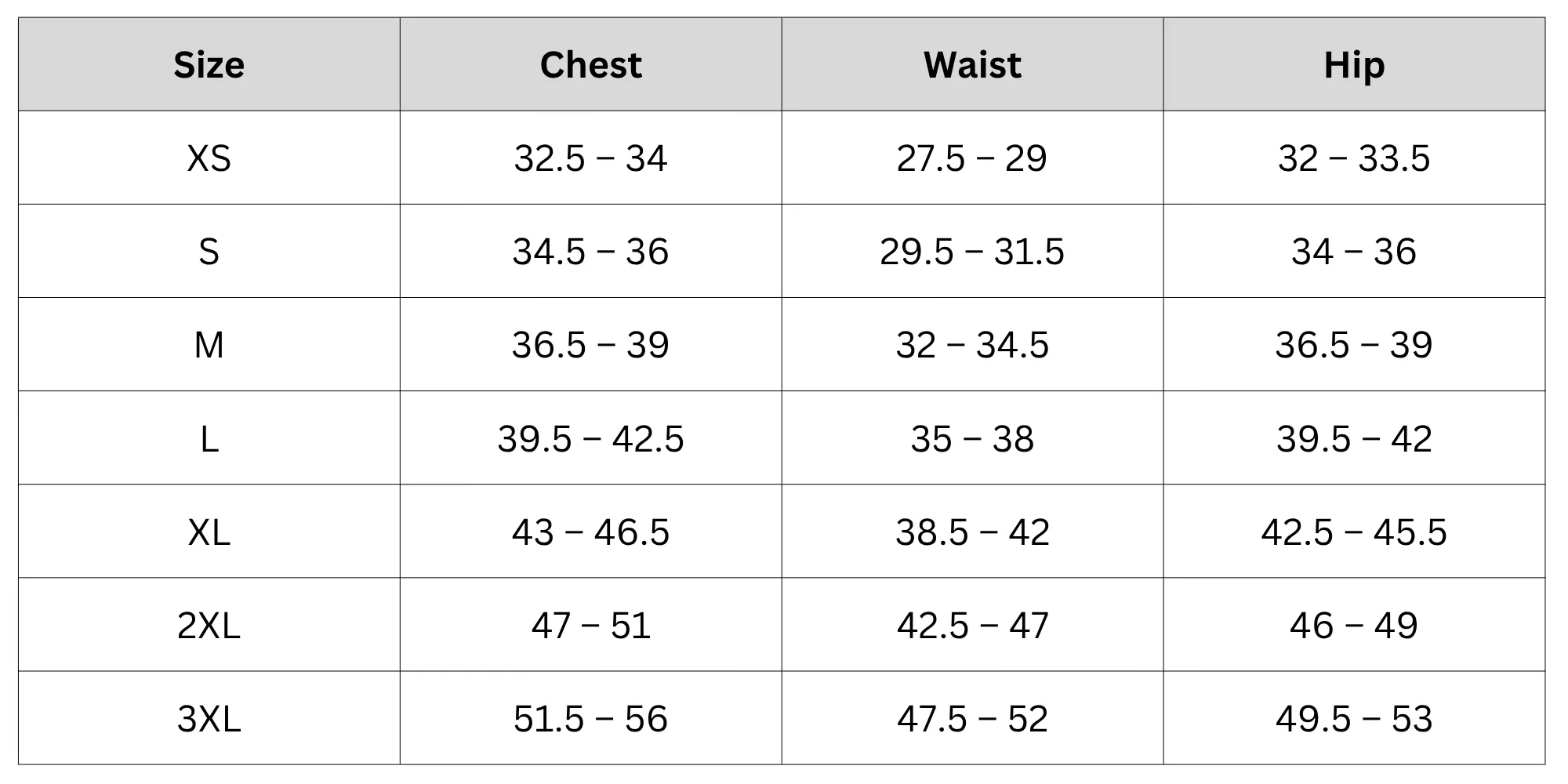 Size Chart