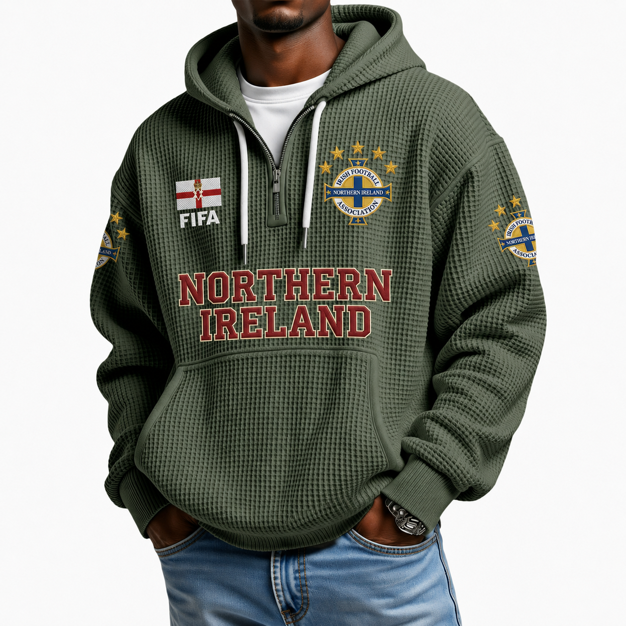 FIFA 2026 Northern Ireland Printed Waffle Quarter Zip Football Fan Hoodie