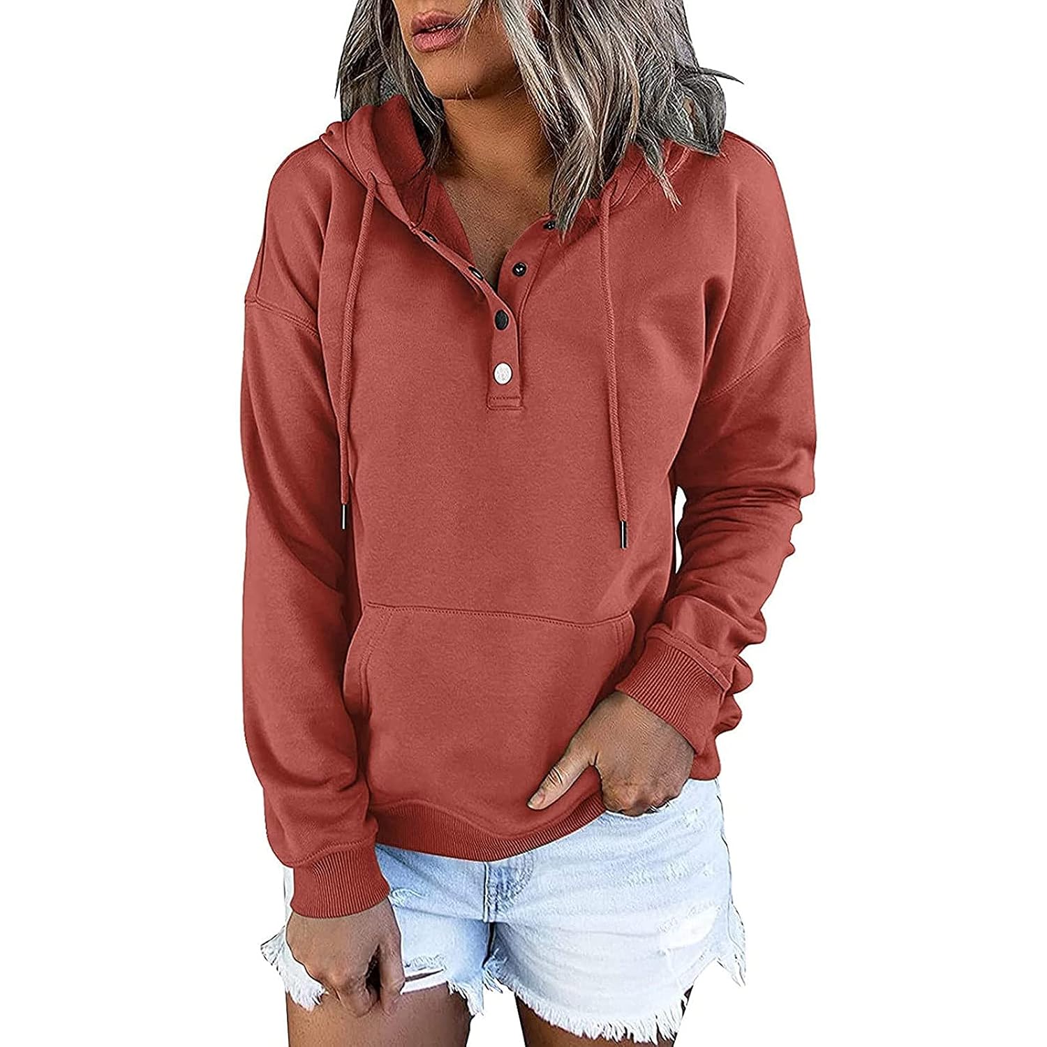 Casual Drawstring Hoodie With Long Sleeves For Women