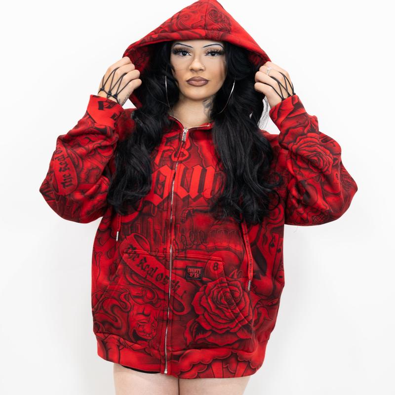 Oversized Gothic Graphic Hooded Sweatshirt for Men and Women