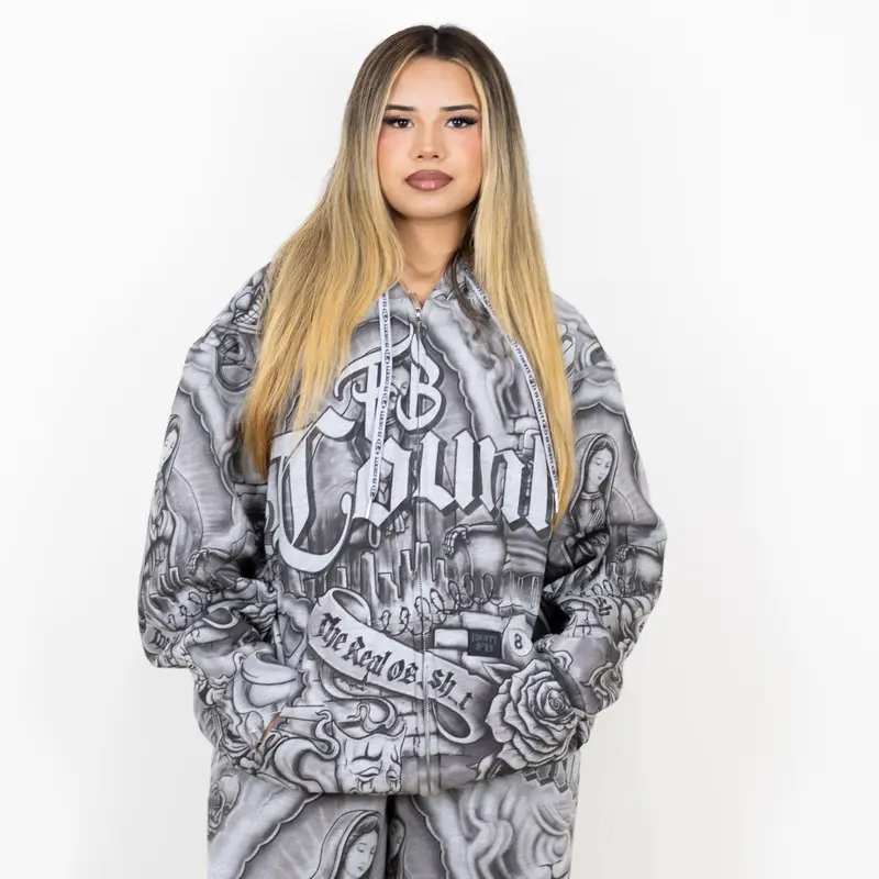 Oversized Gothic Graphic Hooded Sweatshirt for Men and Women