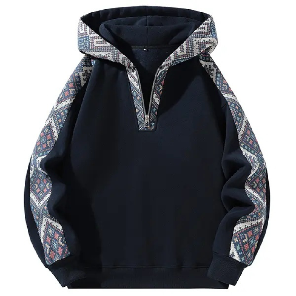 Casual Long Sleeve Ethnic Pattern Quarter Zip Pullover Hoodie For Men