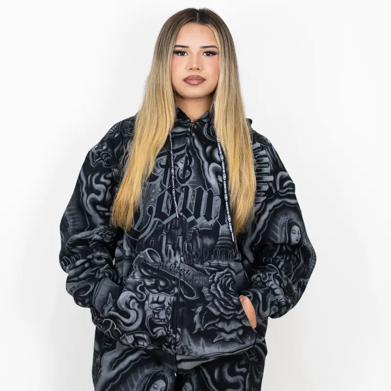 Oversized Gothic Graphic Hooded Sweatshirt for Men and Women