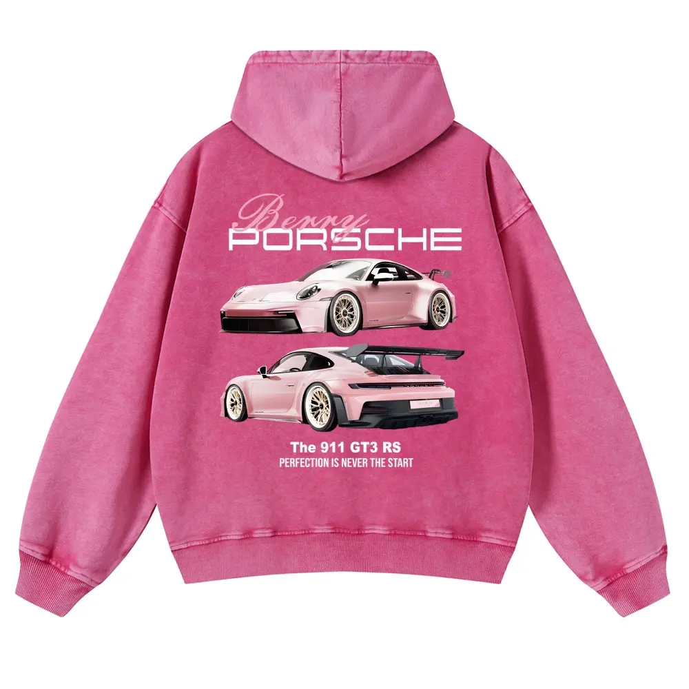 Breey Pink Car 380g Autumn VIntage Washed Hoodie Graphic Sweatshirt