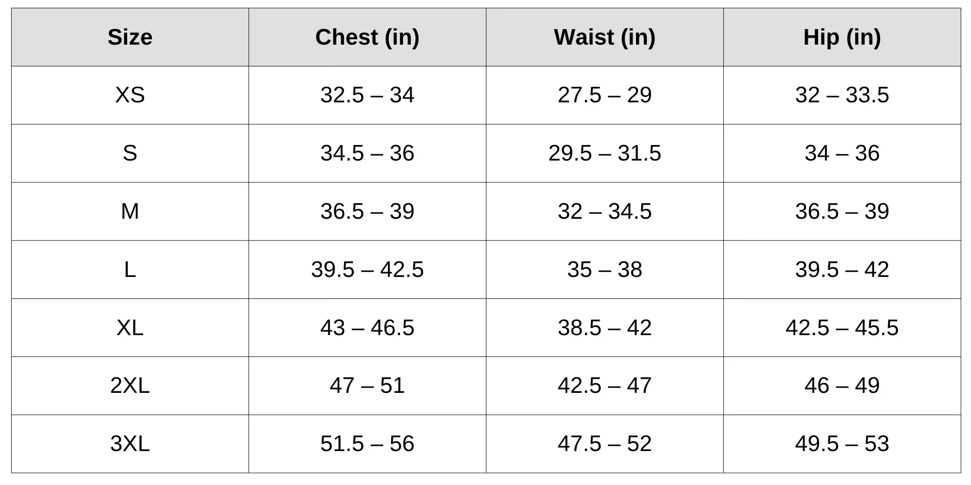 Size Chart