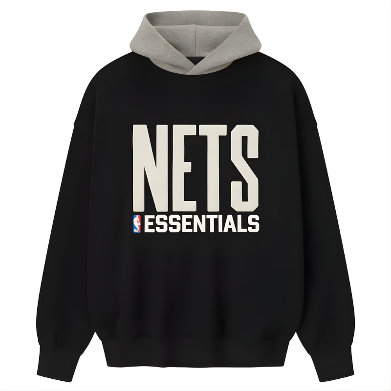 Men Brooklyn Nets Fear of God x NBA Black/Heather Gray Macao Sport Fit Hoodie