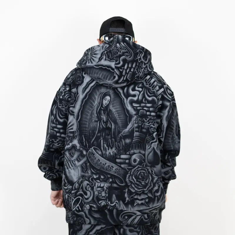 Oversized Gothic Graphic Hooded Sweatshirt for Men and Women
