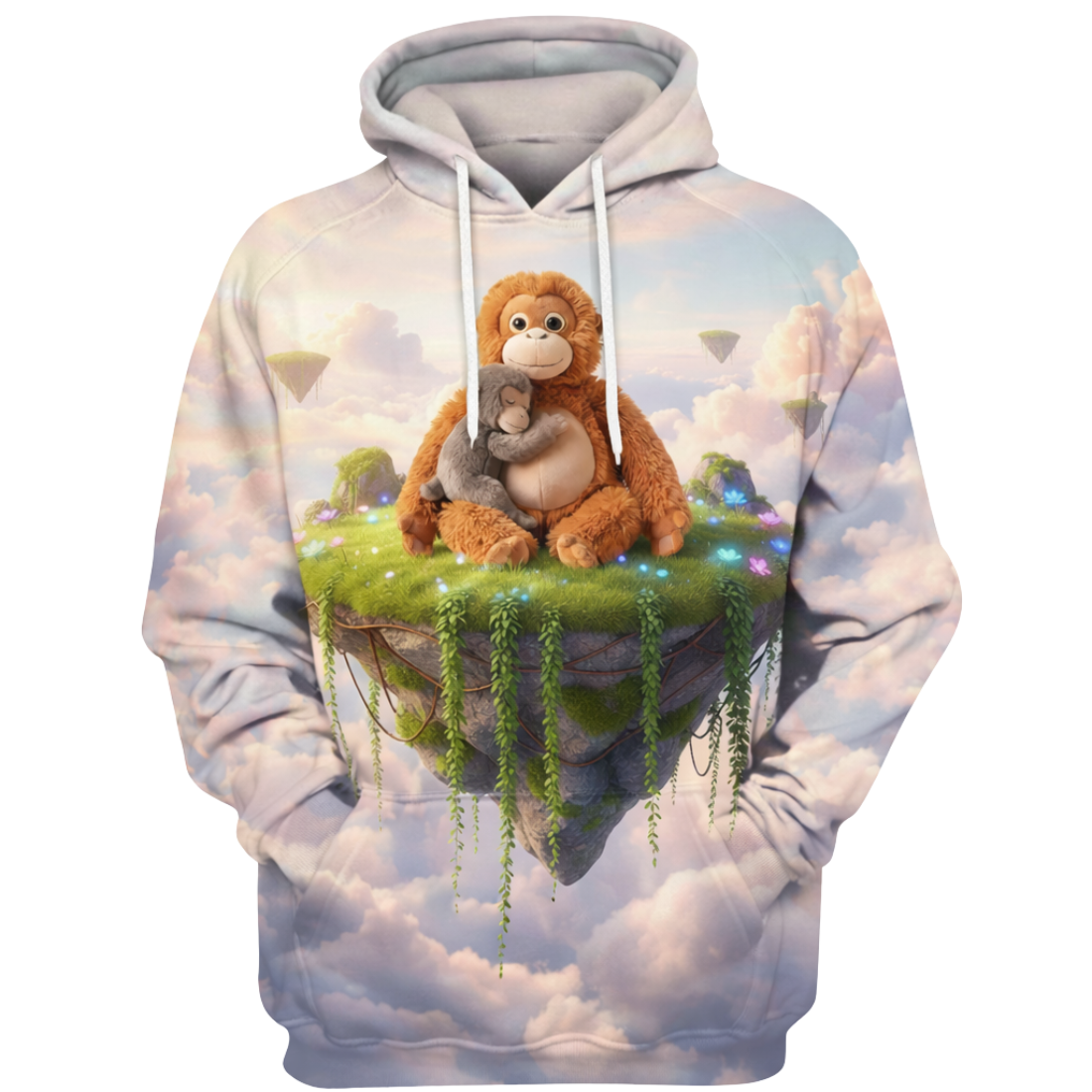 Mama And Punch Monkey Minimal Graphic Pullover Hoodie
