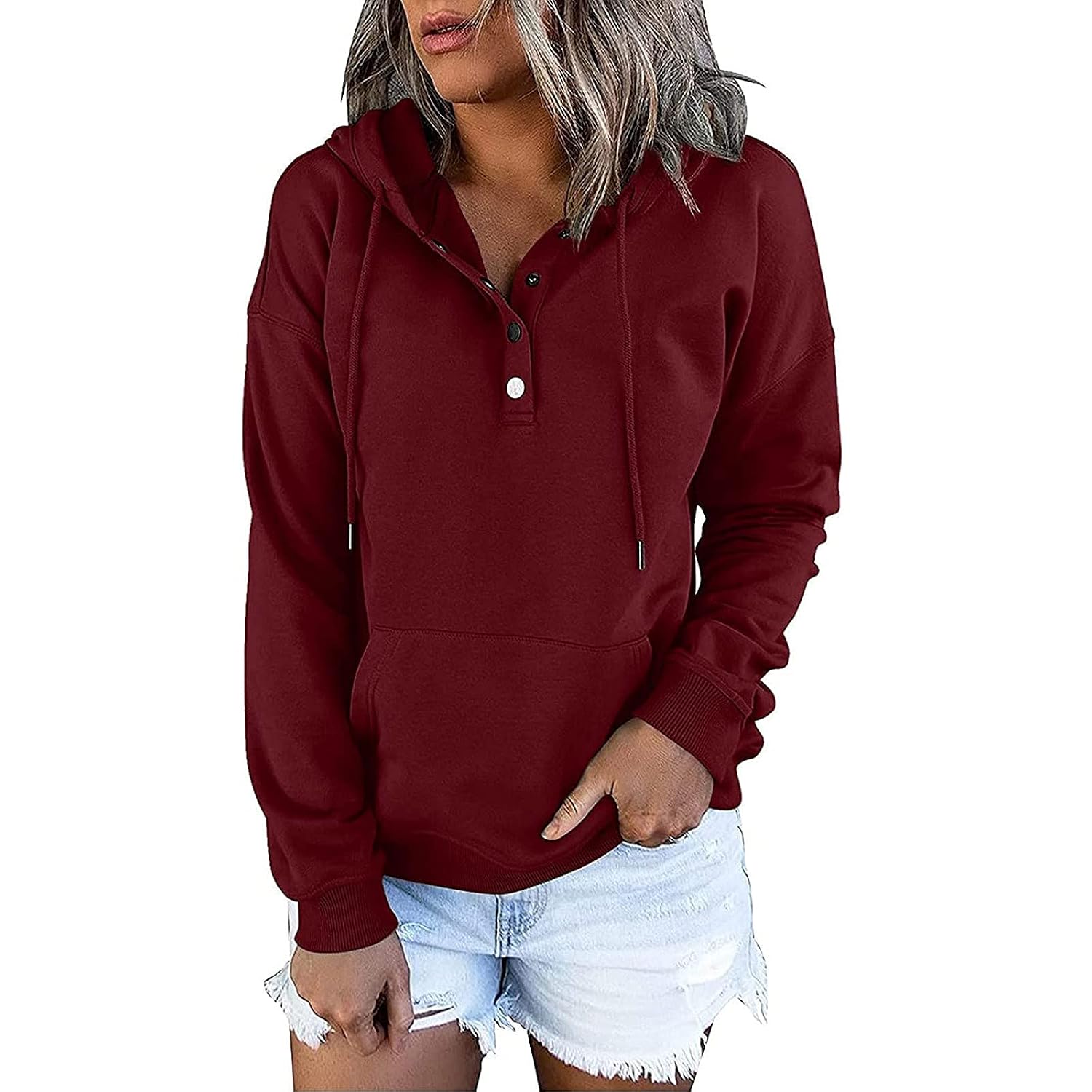 Casual Drawstring Hoodie With Long Sleeves For Women