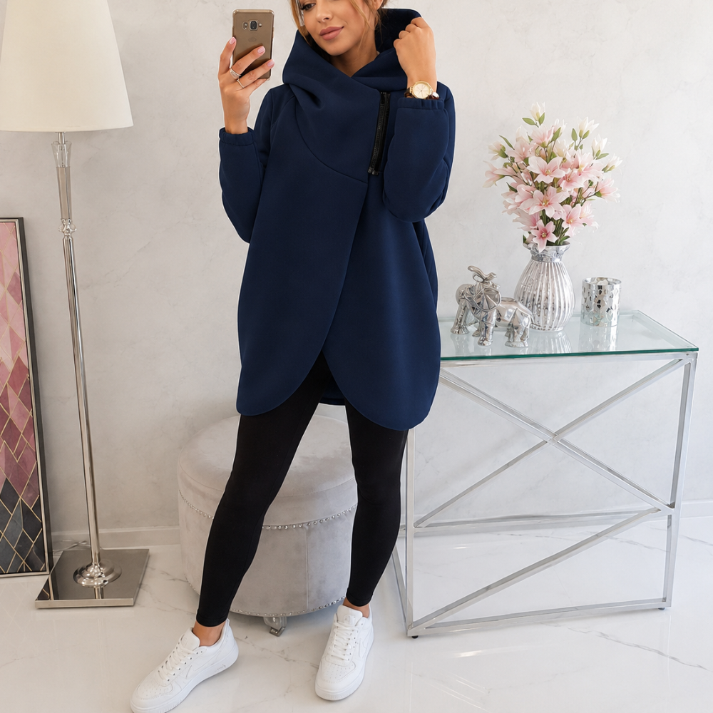 Women Plus Size Half Zip Fleece Hoodie With Asymmetrical Hem