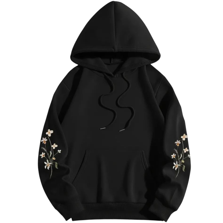 Thermal Floral Print Kangaroo Pocket Drawstring Hoodie