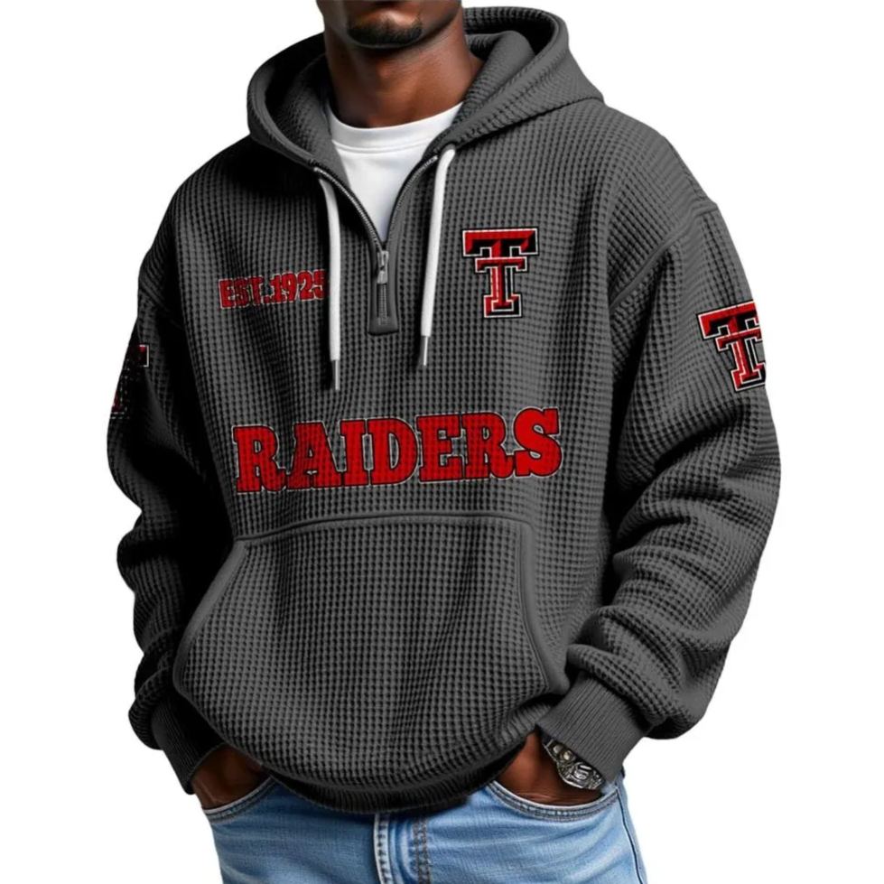 Las Vegas Raiders EST 1925 Themed Quarter Zip Waffle Football Fan Hoodie