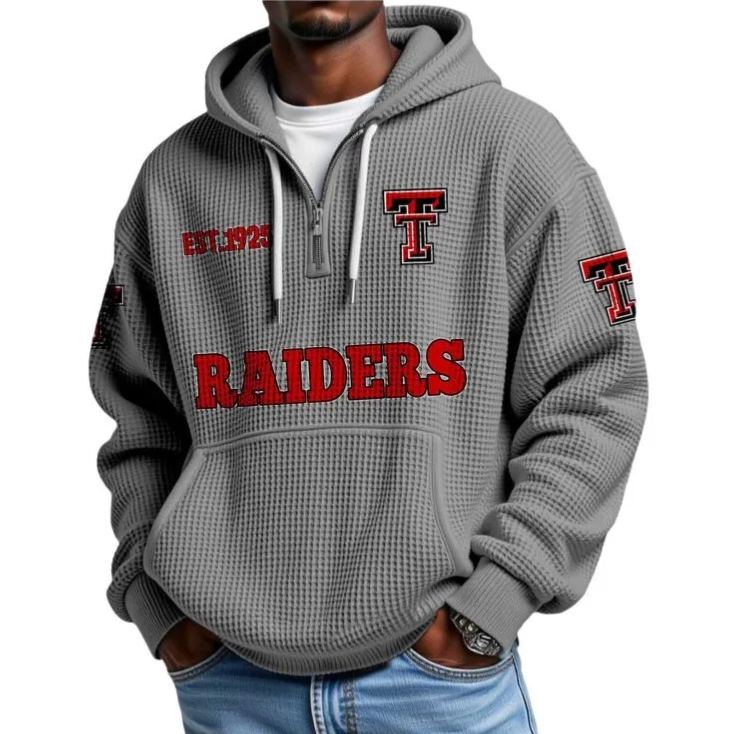 Las Vegas Raiders EST 1925 Themed Quarter Zip Waffle Football Fan Hoodie