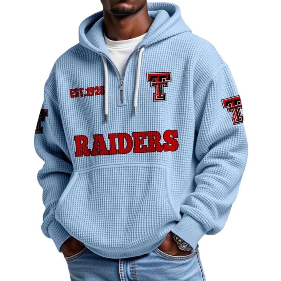 Las Vegas Raiders EST 1925 Themed Quarter Zip Waffle Football Fan Hoodie