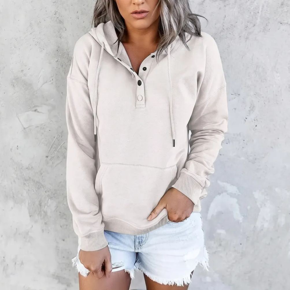 Casual Long Sleeve Sweatshirts With Button Collar For Women