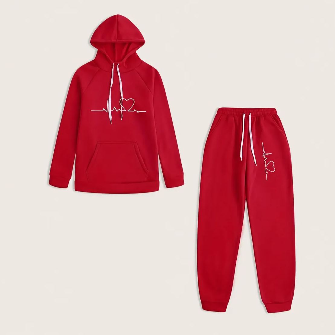 2 Pieces Raglan Sleeve Hoodie With Drawstring Sweatpants For Women