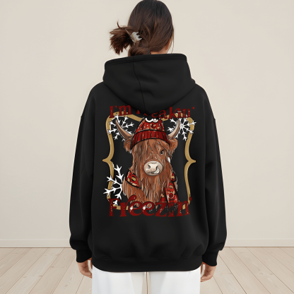 Highland Cow Print Polyester Hoodie Sweatshirt