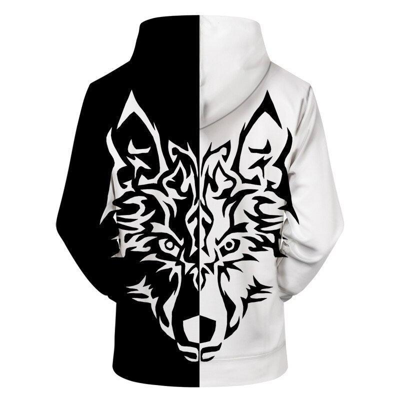 3D Black And White Wolf Printed Hoodie-My 3D Hoodie