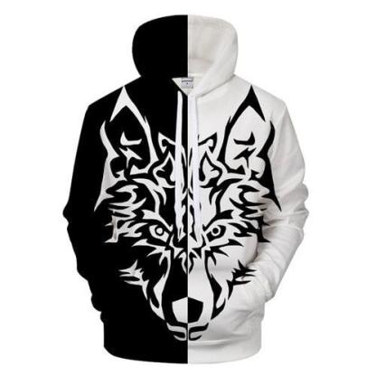 3D Black And White Wolf Printed Hoodie-My 3D Hoodie