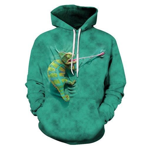 3D Green Chameleon Printed Hoodie-My 3D Hoodie