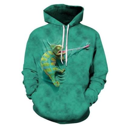 3D Green Chameleon Printed Hoodie-My 3D Hoodie